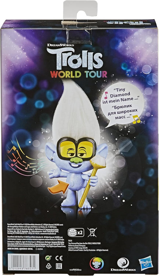 DreamWorks Trolls World Tour Rappin' Tiny Diamond Poupée avec sceptre et poils de trolls